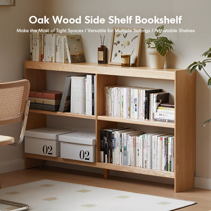 Scandinavian oak wood side shelf bookshelf niva in real life style.