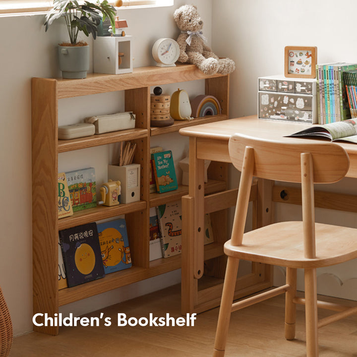 Scandinavian oak wood side shelf bookshelf niva in details.