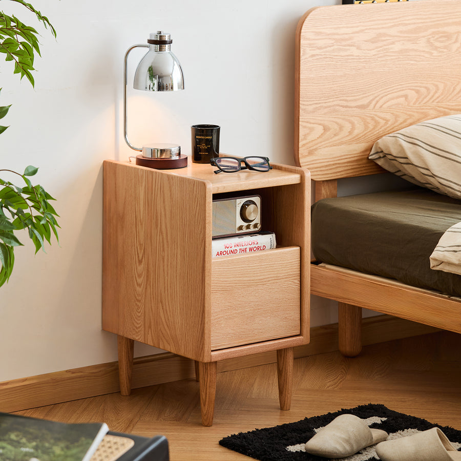 Scandinavian oak wood side table cubo primary product view.
