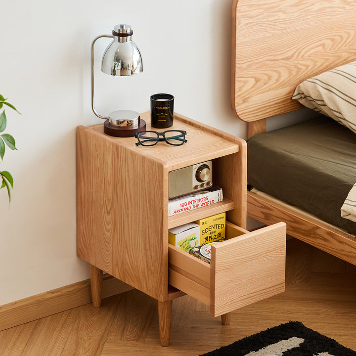 Scandinavian oak wood side table cubo situational feels.