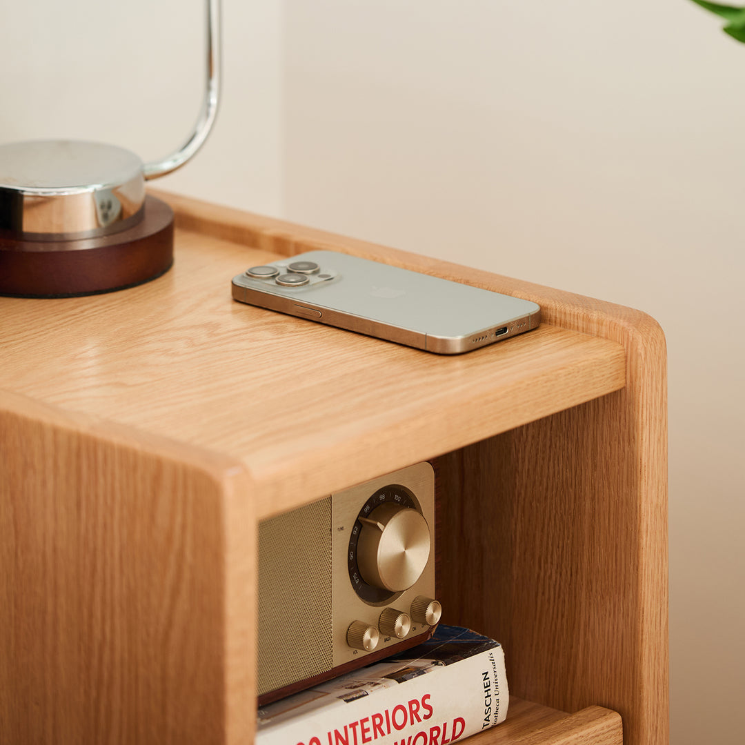 Scandinavian oak wood side table cubo color swatches.