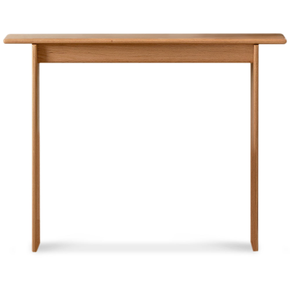 Scandinavian oak wood side table fina in white background.