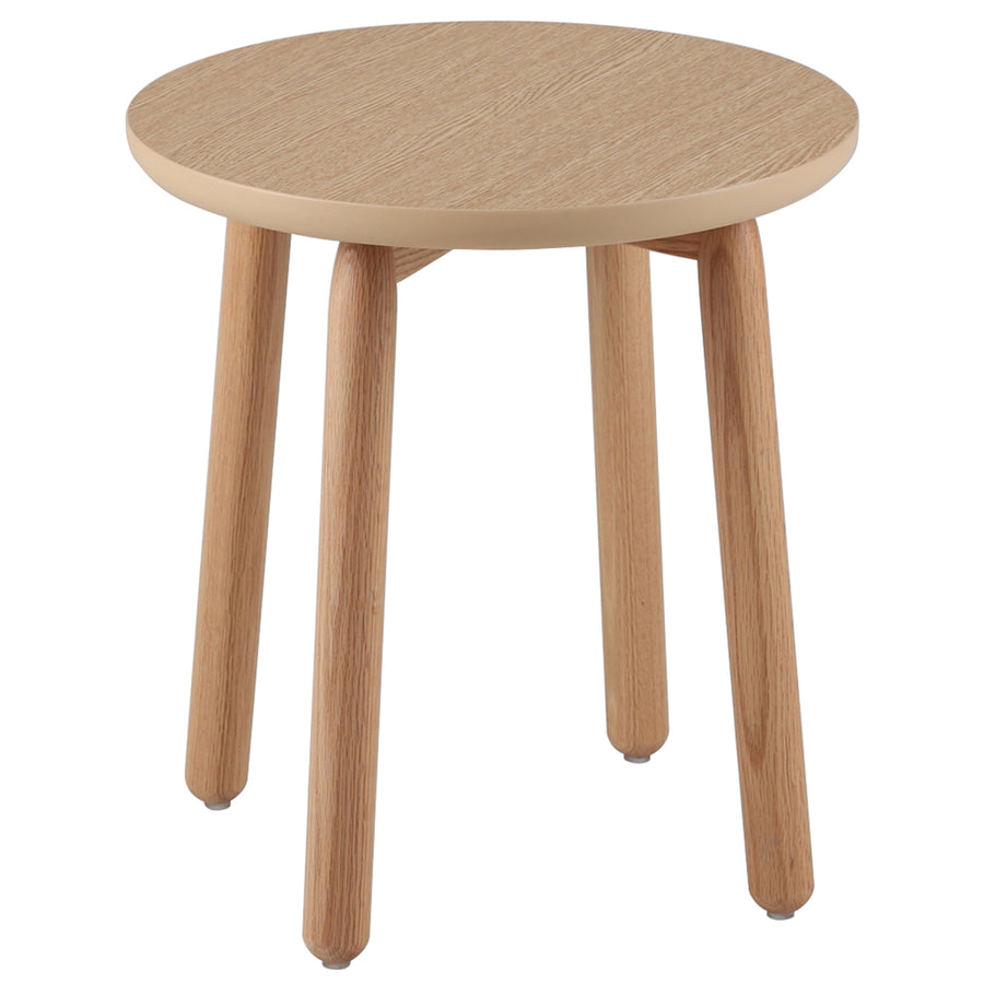 Scandinavian oak wood side table may in white background.