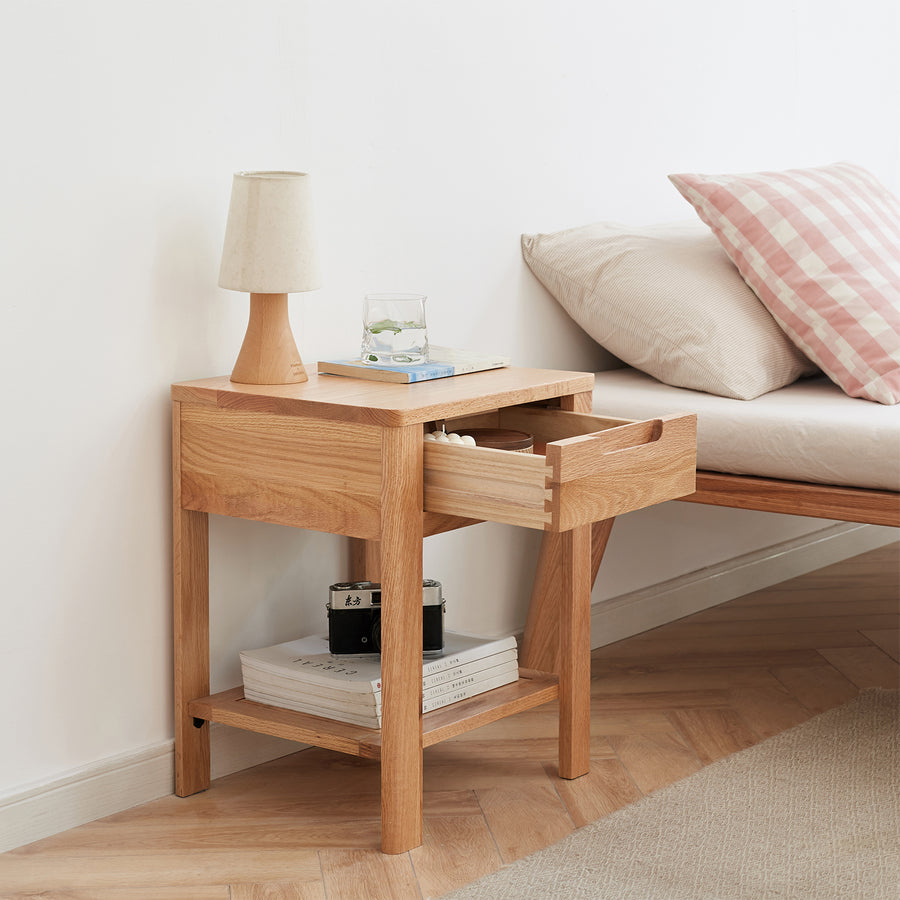 Scandinavian oak wood side table noma primary product view.