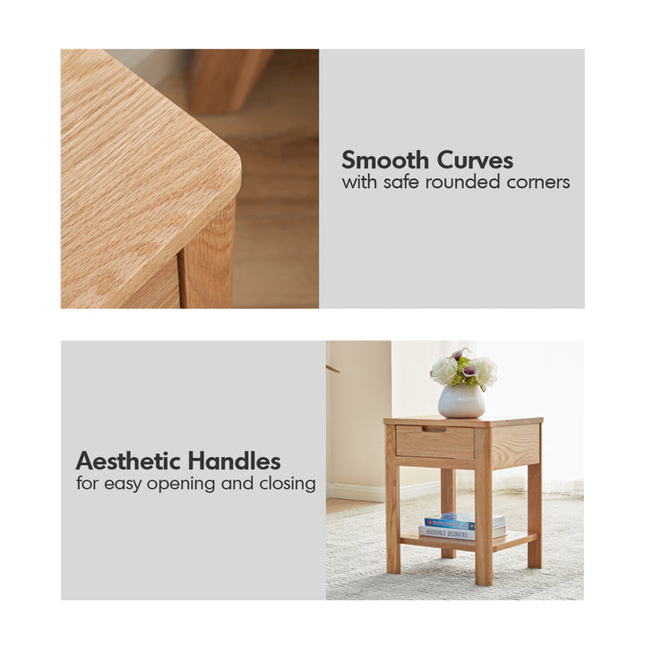 Scandinavian oak wood side table noma in close up details.