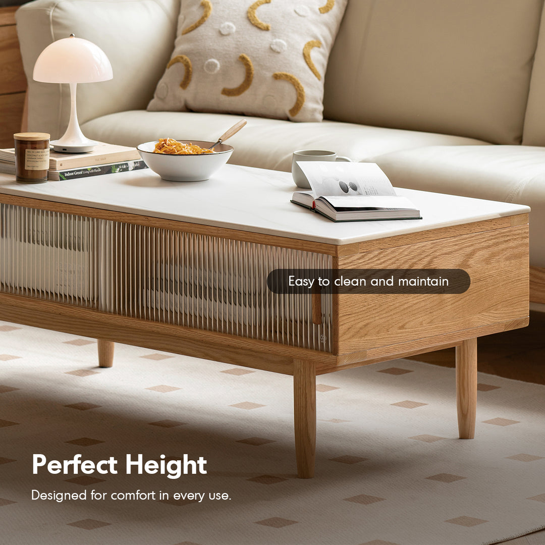 Scandinavian oak wood sintered stone coffee table vista situational feels.