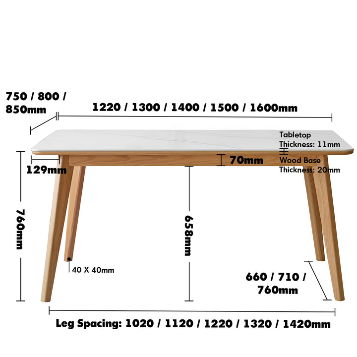 Scandinavian oak wood sintered stone dining table aura size charts.