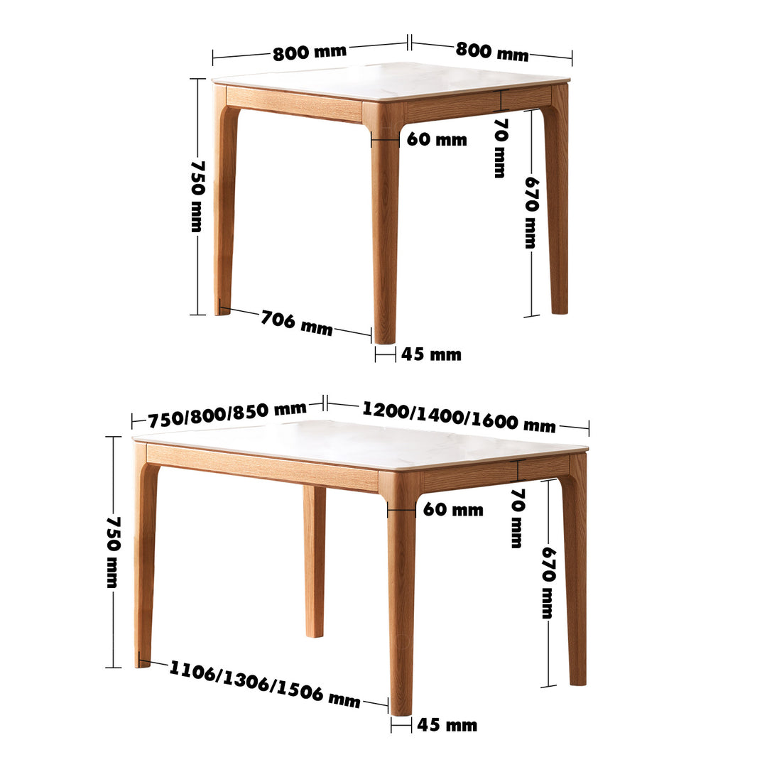 Scandinavian oak wood sintered stone dining table oaklin size charts.