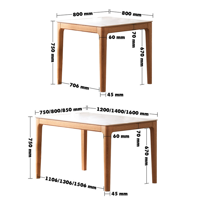 Scandinavian oak wood sintered stone dining table oaklin size charts.