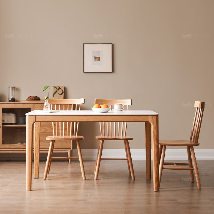 Scandinavian oak wood sintered stone dining table oaklin in details.