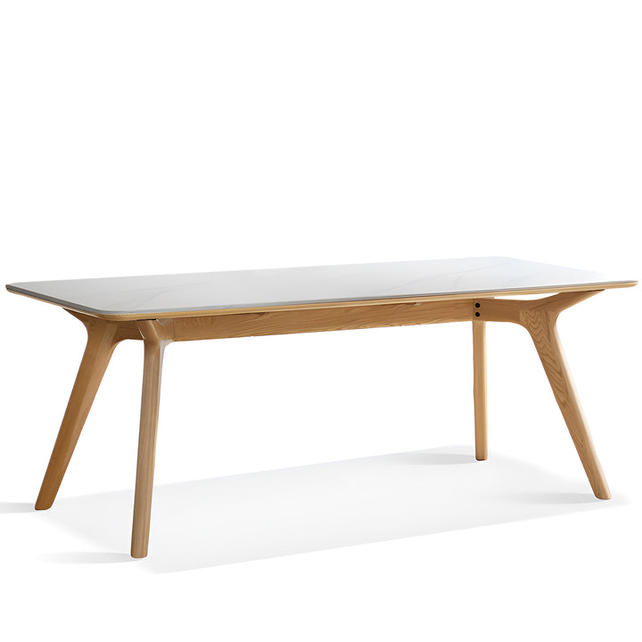 Scandinavian oak wood sintered stone dining table oaksta in white background.