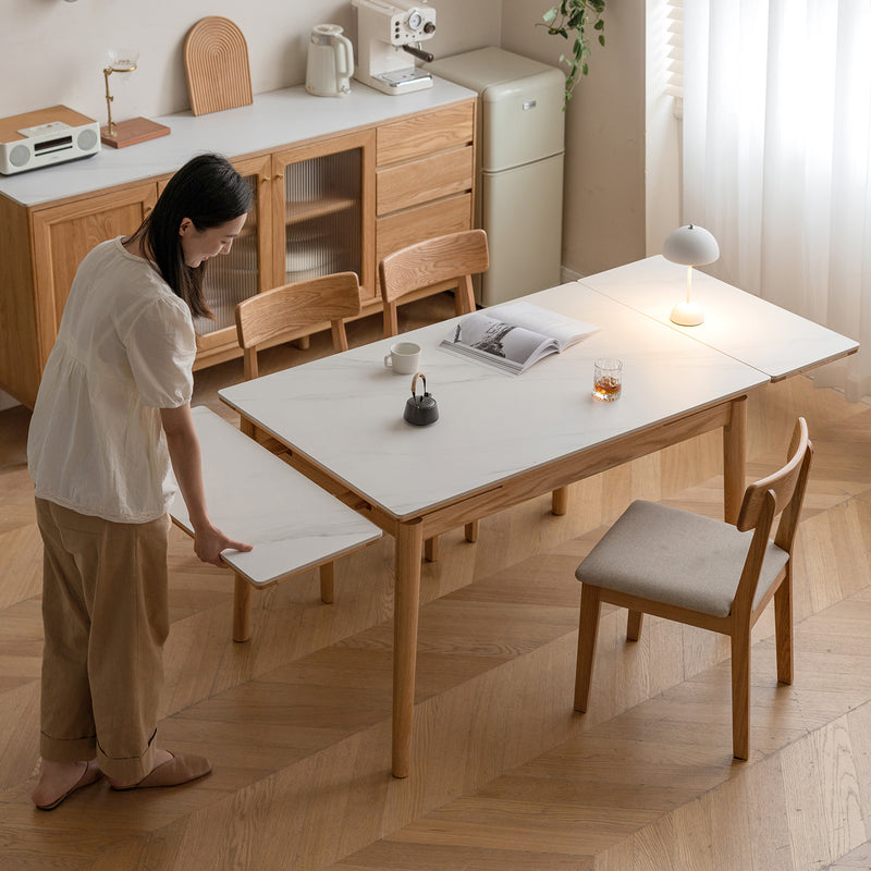 Scandinavian oak wood sintered stone extendable dining table flex primary product view.