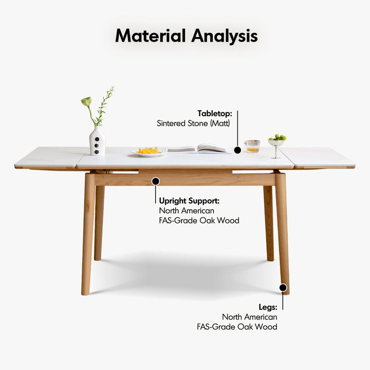 Scandinavian oak wood sintered stone extendable dining table flex detail 9.