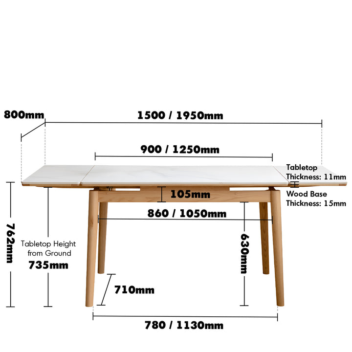 Scandinavian oak wood sintered stone extendable dining table flex size charts.