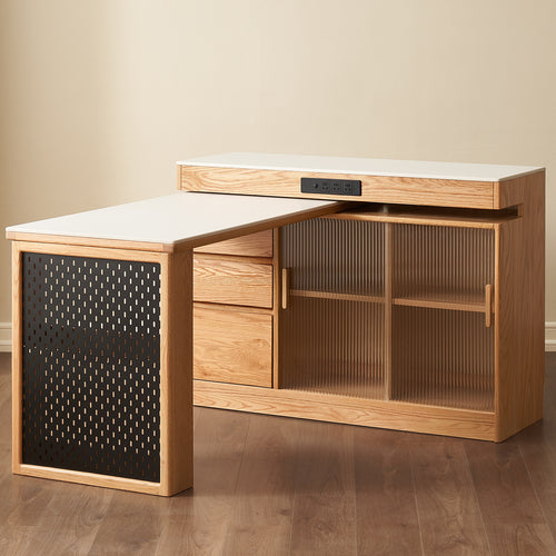 Scandinavian Oak Wood Sintered Stone Extendable Island Dining Table With Cabinet MODUCAB Good to Know Preview-1