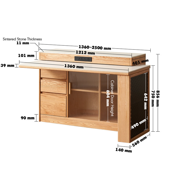 Scandinavian oak wood sintered stone extendable island dining table with cabinet moducab size charts.