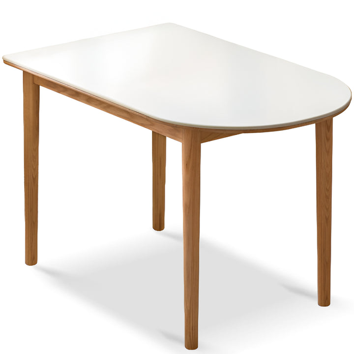 Scandinavian oak wood sintered stone half oval dining table halo detail 6.