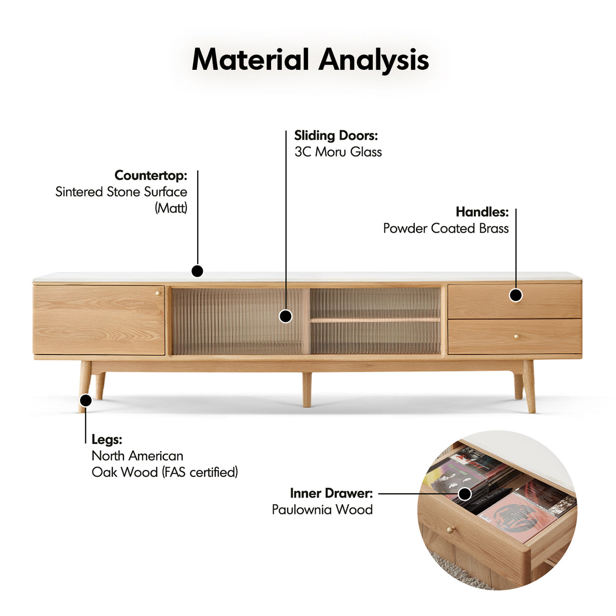Scandinavian oak wood sintered stone tv console beam detail 4.