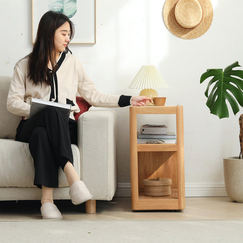 Scandinavian Oak Wood Sintered Stone Wheeled Trolley Side Table LIVA Good to Know Preview-1
