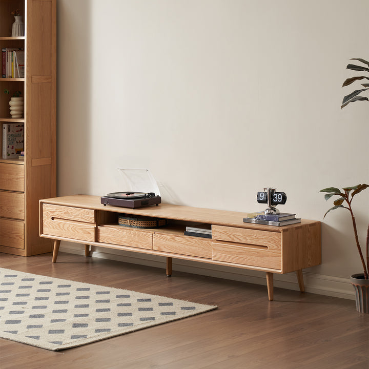 Scandinavian oak wood sliding door tv console linea detail 4.