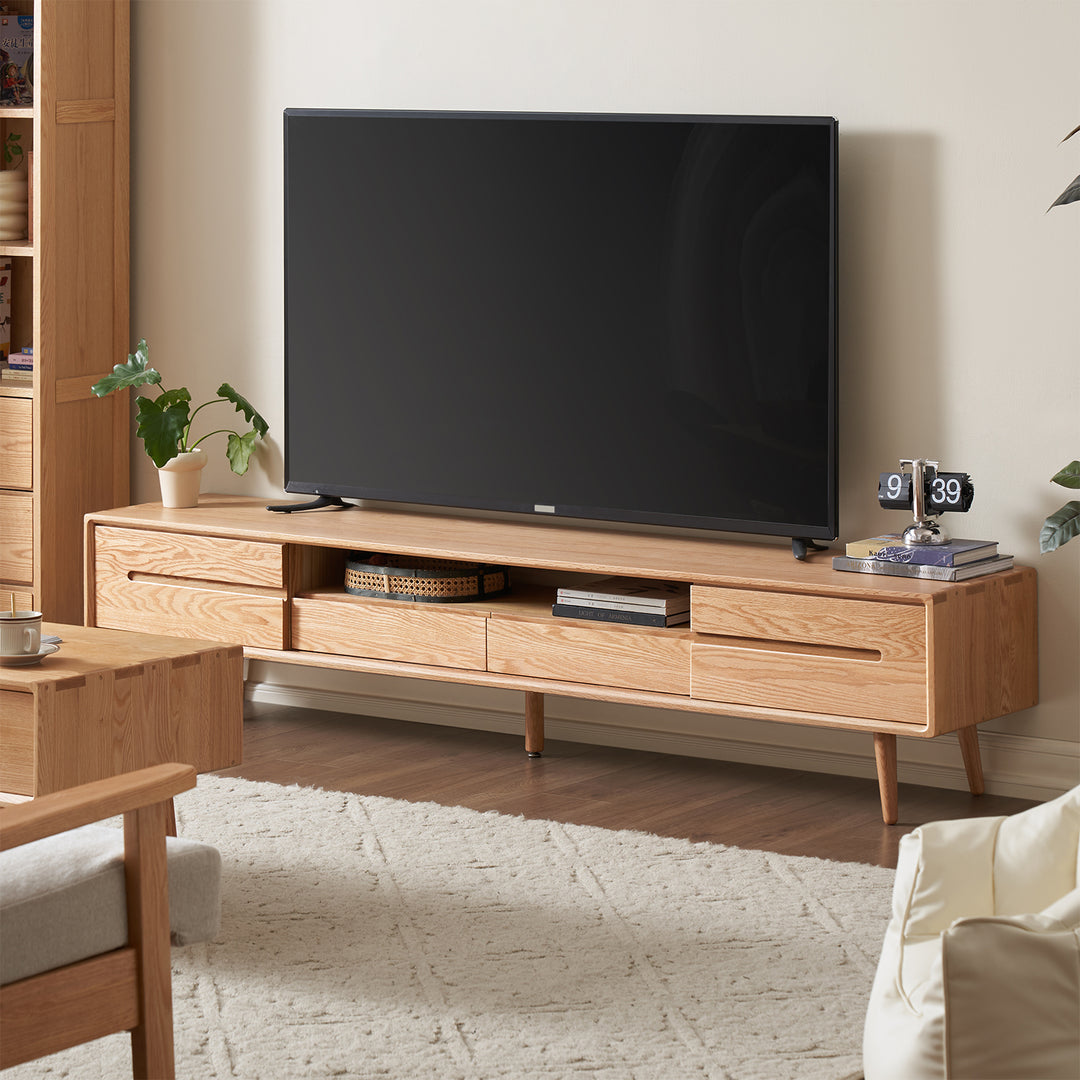 Scandinavian oak wood sliding door tv console linea detail 5.