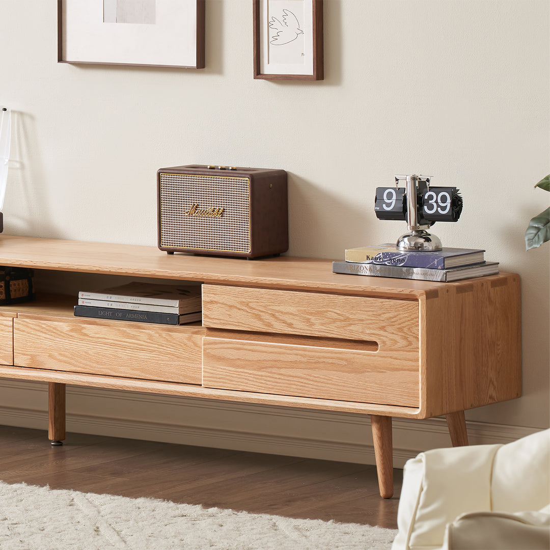 Scandinavian oak wood sliding door tv console linea detail 7.