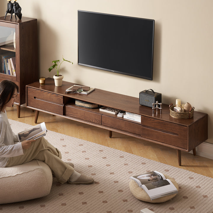 Scandinavian oak wood sliding door tv console linea detail 13.