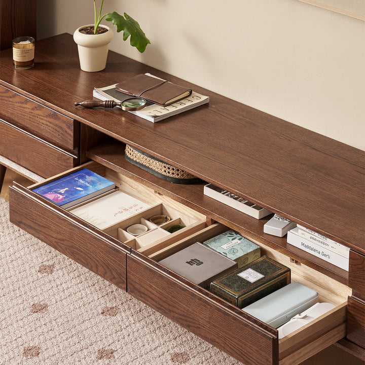 Scandinavian oak wood sliding door tv console linea detail 15.