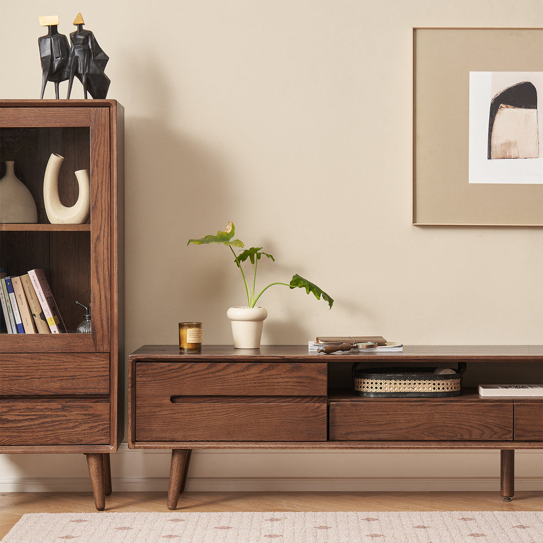 Scandinavian oak wood sliding door tv console linea detail 16.