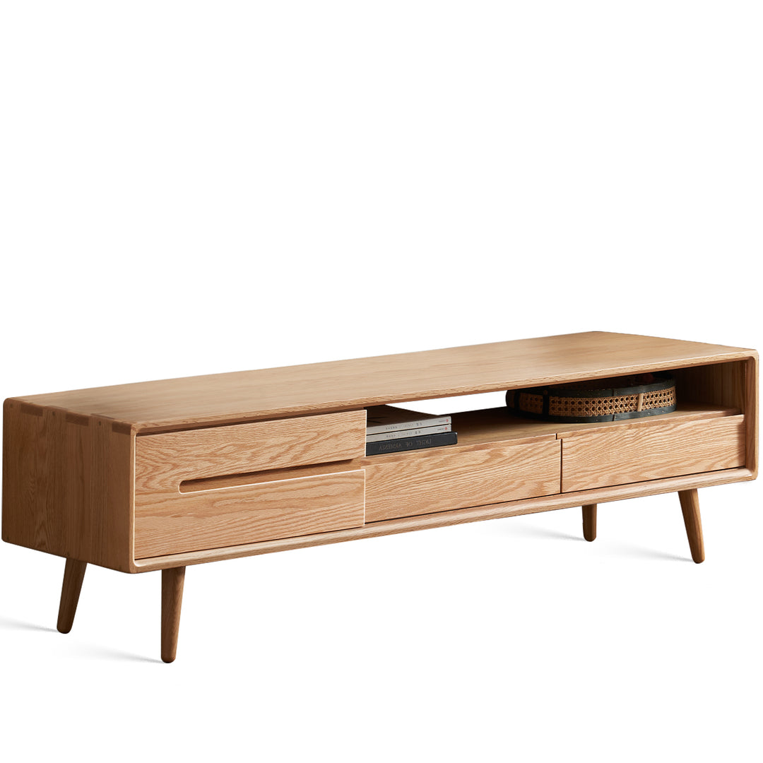 Scandinavian oak wood sliding door tv console linea detail 20.