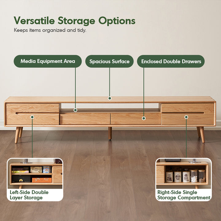 Scandinavian oak wood sliding door tv console linea with context.