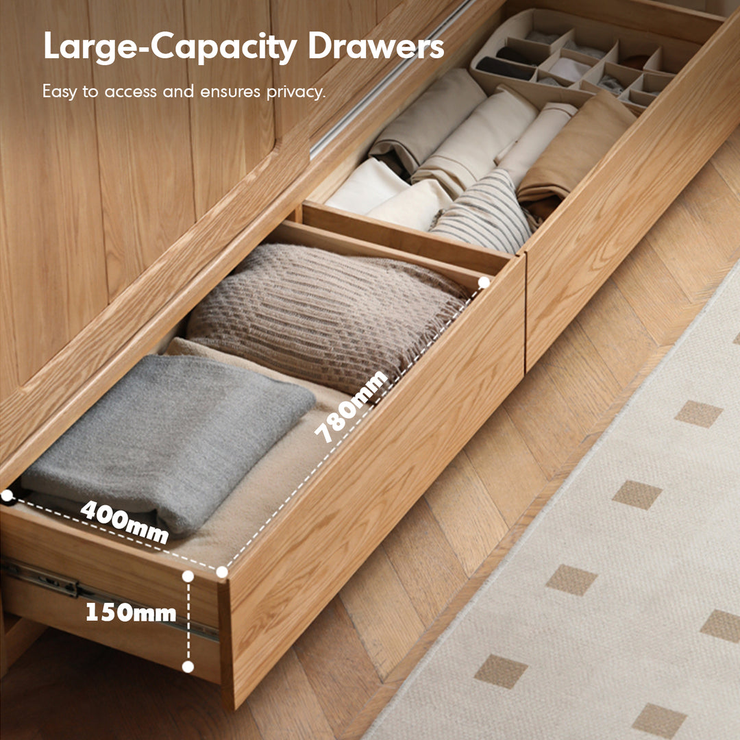 Scandinavian oak wood sliding door wardrobe align detail 3.