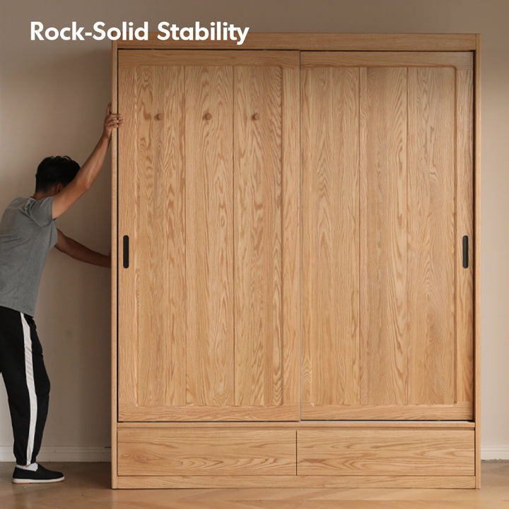 Scandinavian oak wood sliding door wardrobe align detail 9.