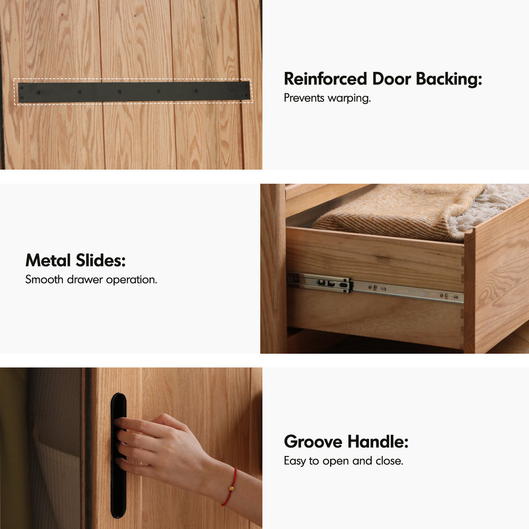 Scandinavian oak wood sliding door wardrobe align detail 13.