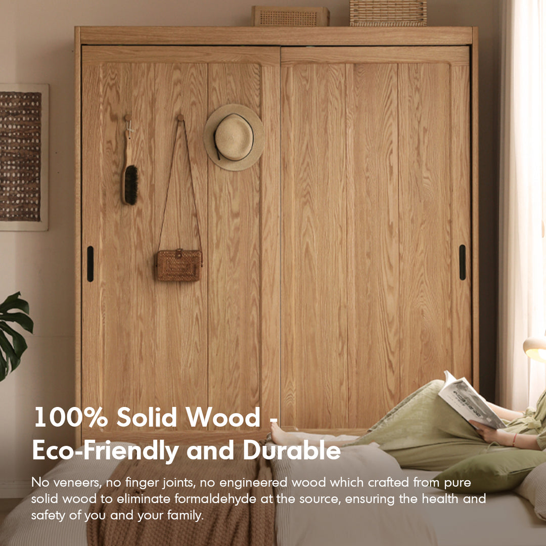 Scandinavian oak wood sliding door wardrobe align detail 14.