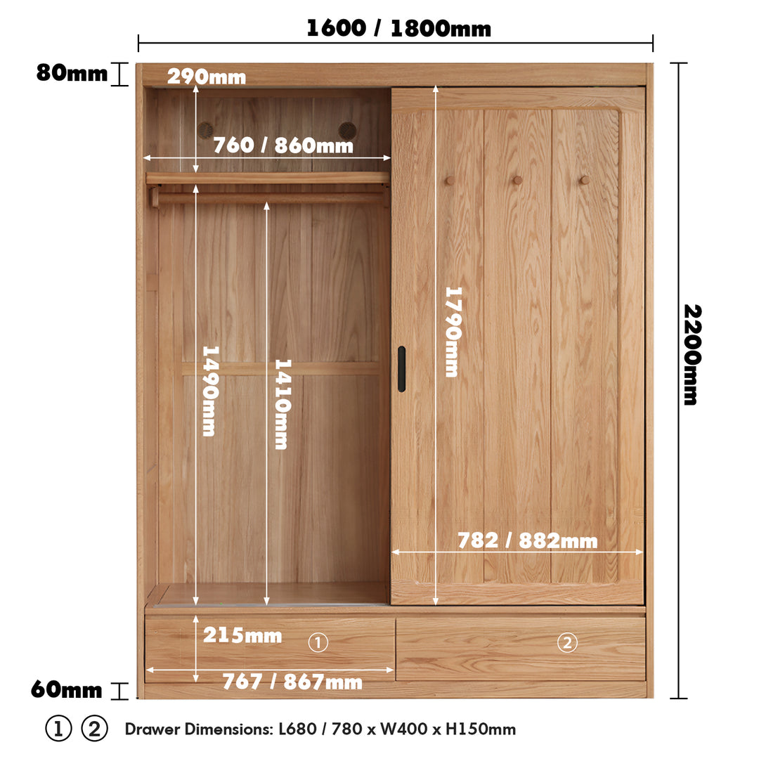 Scandinavian oak wood sliding door wardrobe align size charts.