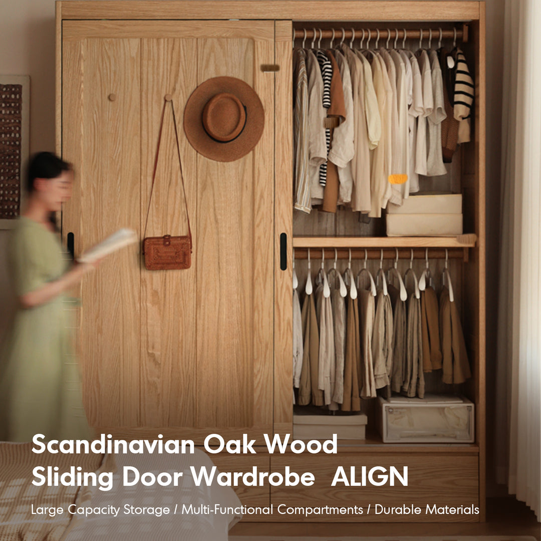 Scandinavian oak wood sliding door wardrobe align with context.