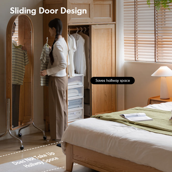 Scandinavian oak wood sliding door wardrobe edge environmental situation.