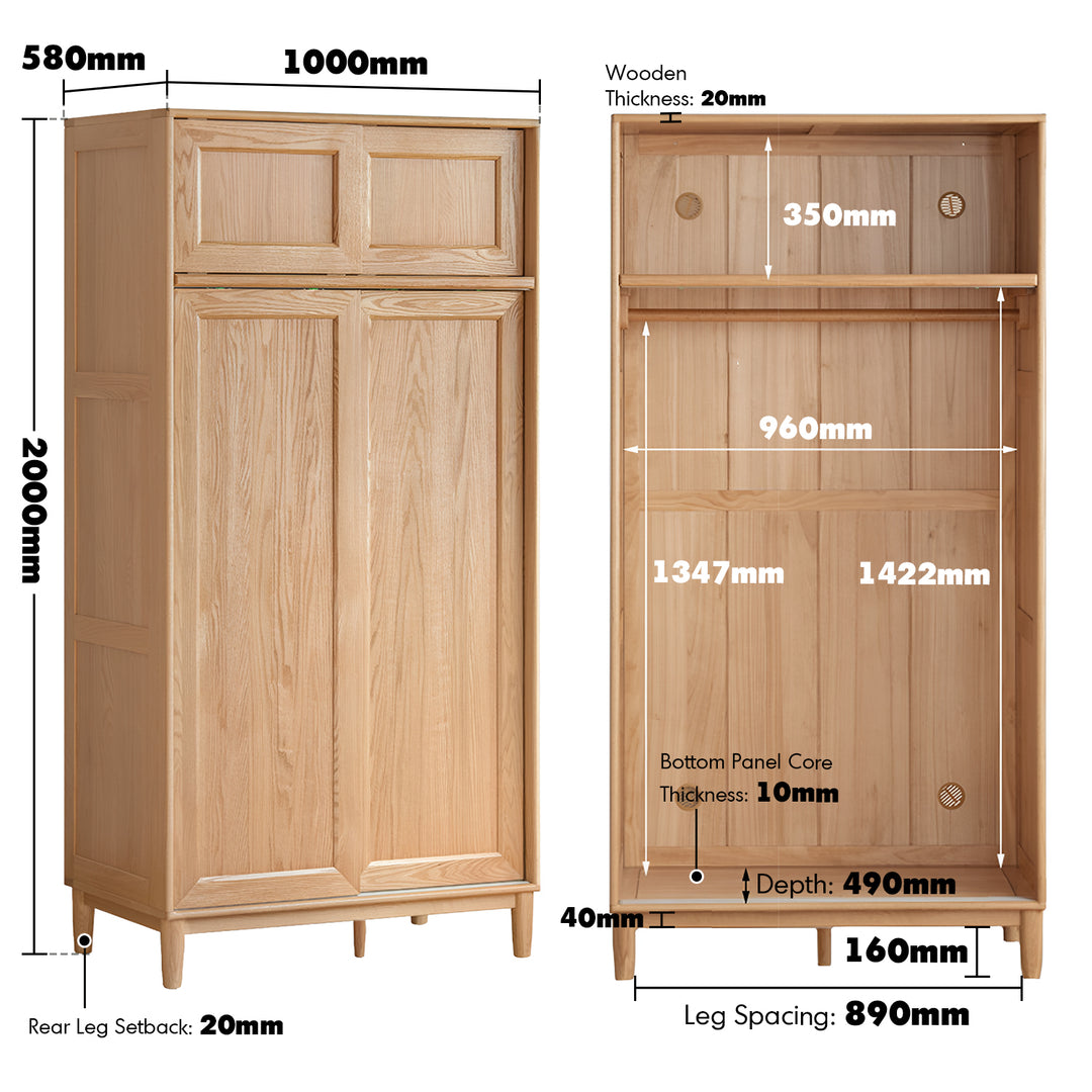 Scandinavian oak wood sliding door wardrobe edge size charts.