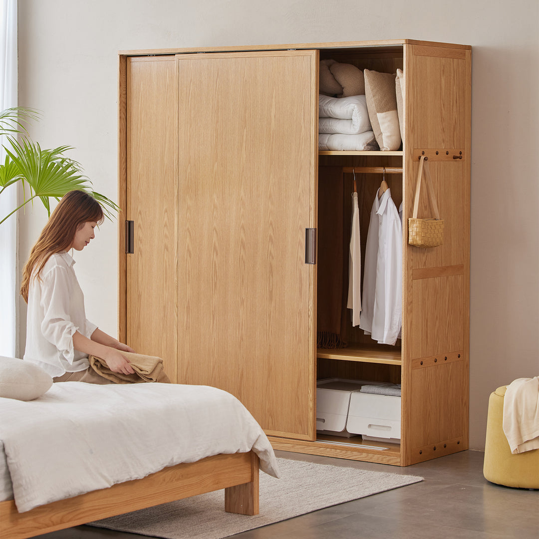 Scandinavian oak wood sliding door wardrobe oakley primary product view.