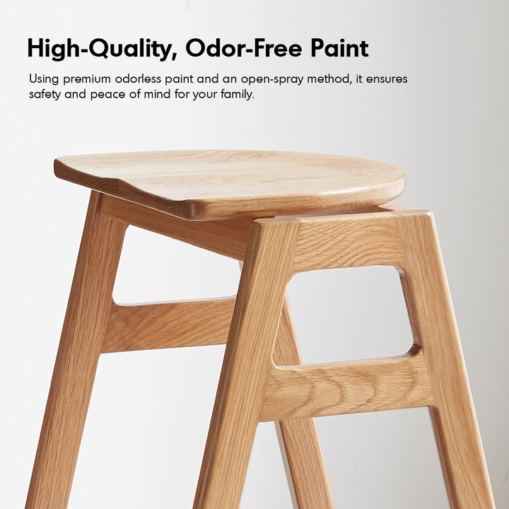 Scandinavian oak wood stackable bar stool stacko in close up details.