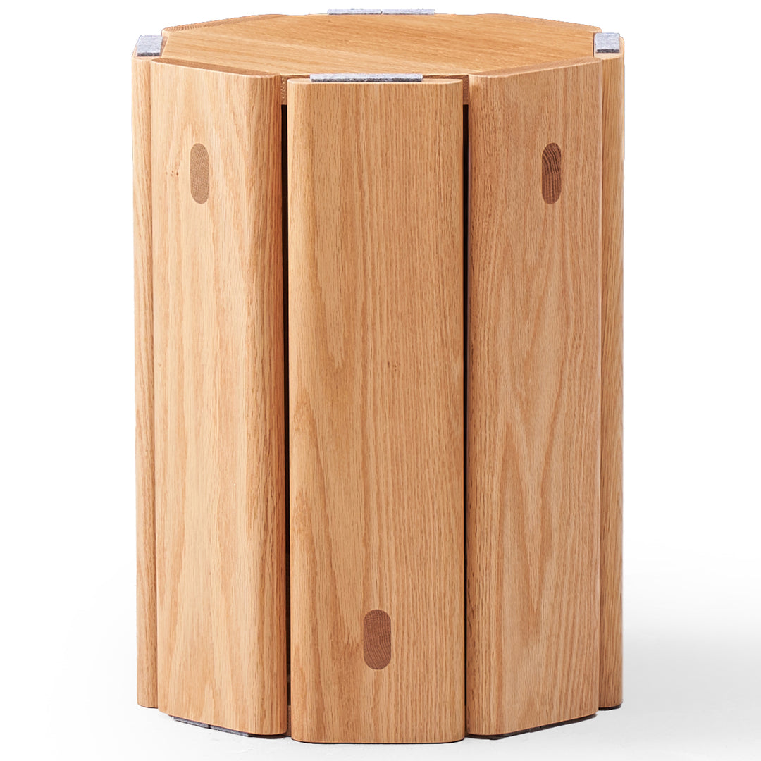 Scandinavian oak wood stackable stool side table 2pcs set stacka in white background.