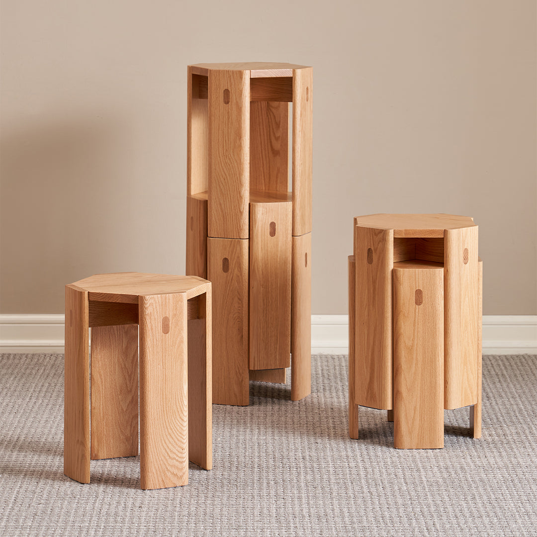 Scandinavian oak wood stackable stool side table 2pcs set stacka detail 5.