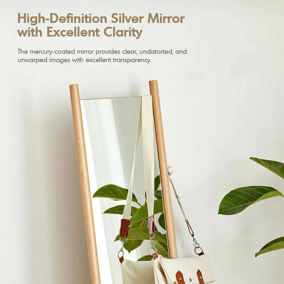 Scandinavian oak wood standing floor mirror premium material variants.