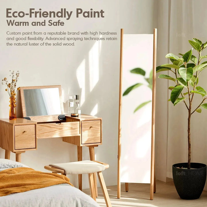 Scandinavian oak wood standing floor mirror premium in details.