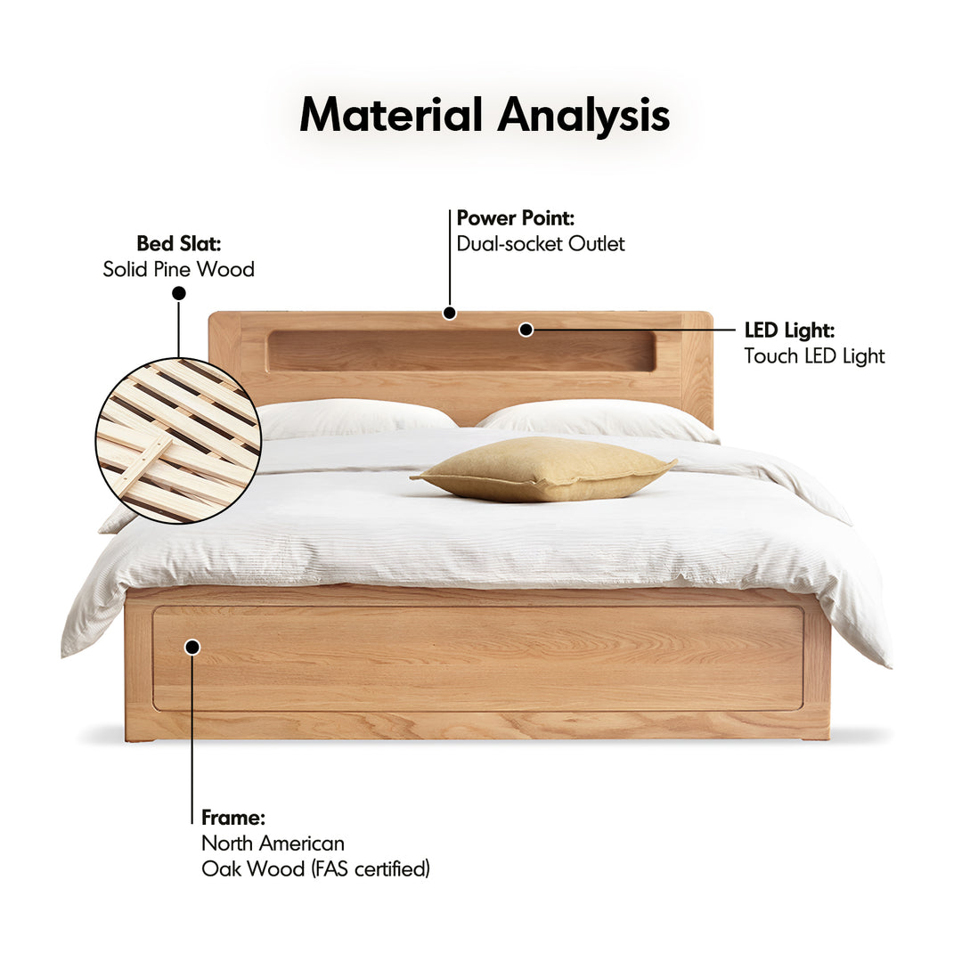 Scandinavian oak wood storage bed cache layered structure.