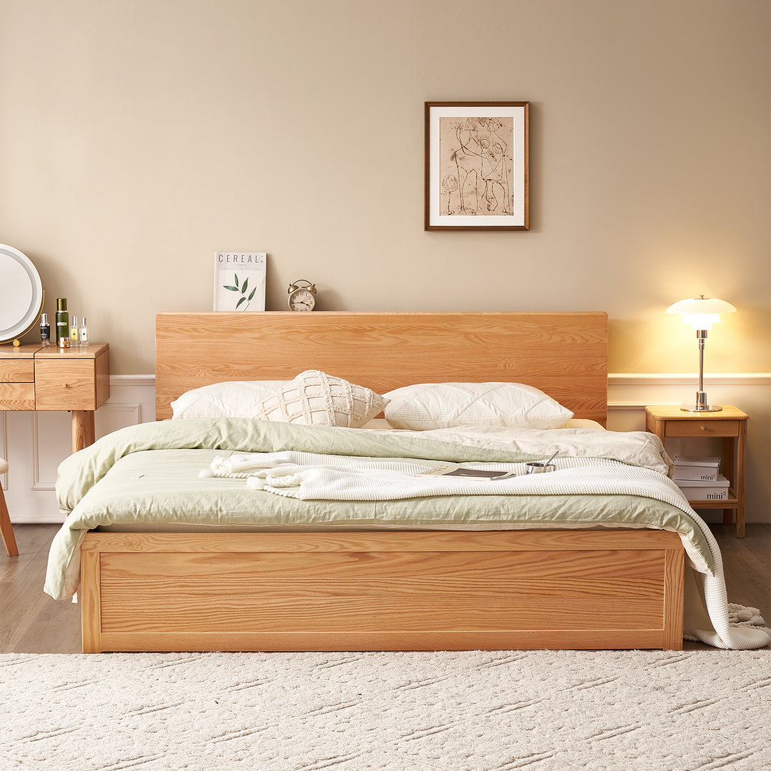 Scandinavian oak wood storage bed shelter detail 11.