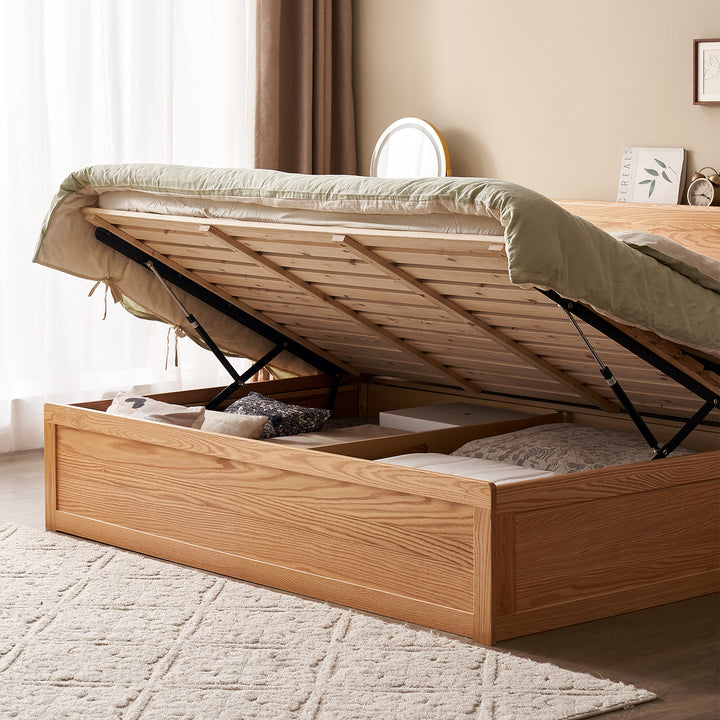 Scandinavian oak wood storage bed shelter detail 13.