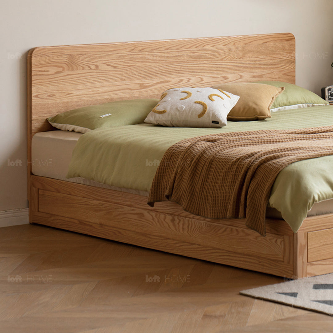 Scandinavian oak wood storage bed solace environmental situation.