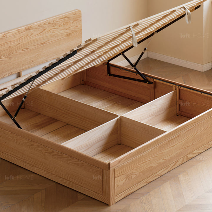 Scandinavian oak wood storage bed solace detail 1.